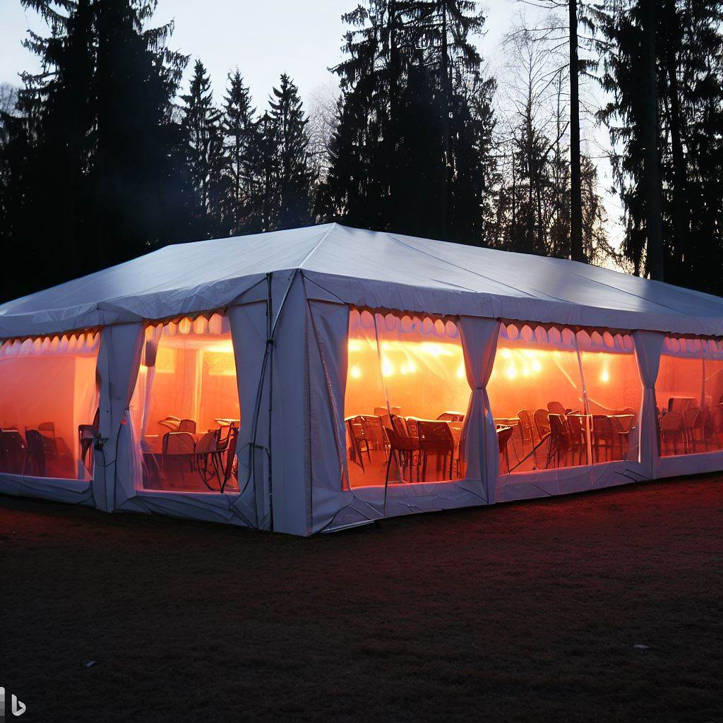 heated tent with warm colour lighting